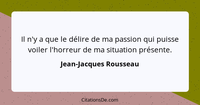 Il n'y a que le délire de ma passion qui puisse voiler l'horreur de ma situation présente.... - Jean-Jacques Rousseau