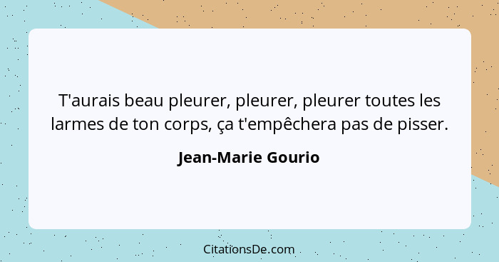 T'aurais beau pleurer, pleurer, pleurer toutes les larmes de ton corps, ça t'empêchera pas de pisser.... - Jean-Marie Gourio