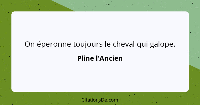 On éperonne toujours le cheval qui galope.... - Pline l'Ancien