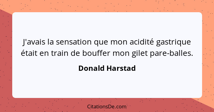 J'avais la sensation que mon acidité gastrique était en train de bouffer mon gilet pare-balles.... - Donald Harstad