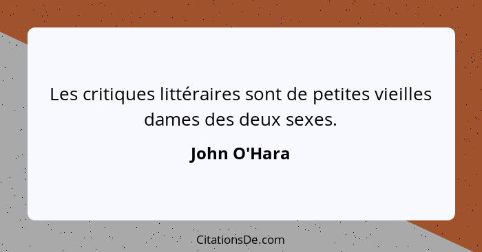 Les critiques littéraires sont de petites vieilles dames des deux sexes.... - John O'Hara