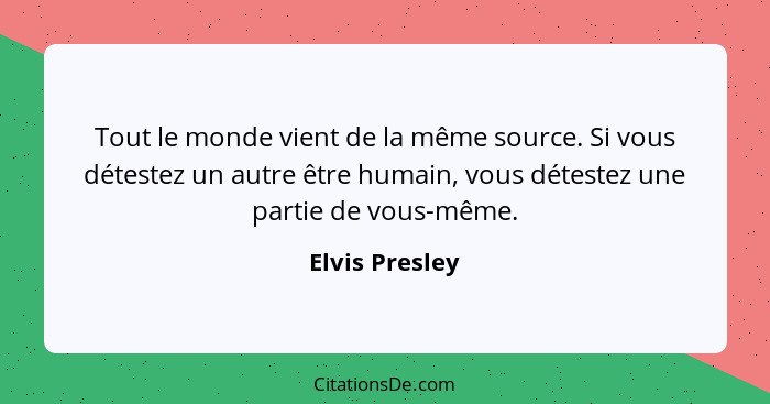 Tout le monde vient de la même source. Si vous détestez un autre être humain, vous détestez une partie de vous-même.... - Elvis Presley