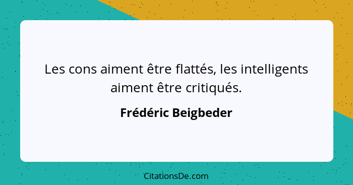 Les cons aiment être flattés, les intelligents aiment être critiqués.... - Frédéric Beigbeder