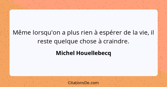 Même lorsqu'on a plus rien à espérer de la vie, il reste quelque chose à craindre.... - Michel Houellebecq
