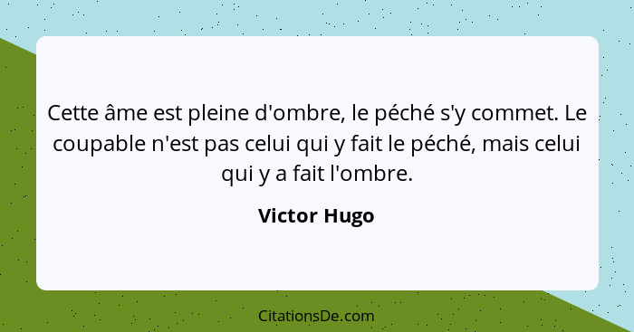 Cette âme est pleine d'ombre, le péché s'y commet. Le coupable n'est pas celui qui y fait le péché, mais celui qui y a fait l'ombre.... - Victor Hugo