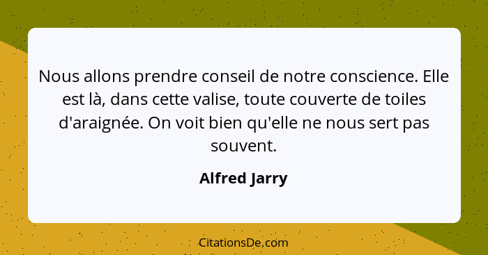 Nous allons prendre conseil de notre conscience. Elle est là, dans cette valise, toute couverte de toiles d'araignée. On voit bien qu'e... - Alfred Jarry