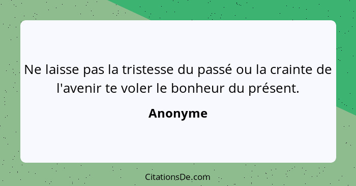 Ne laisse pas la tristesse du passé ou la crainte de l'avenir te voler le bonheur du présent.... - Anonyme