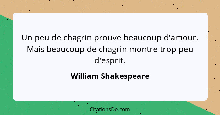 Un peu de chagrin prouve beaucoup d'amour. Mais beaucoup de chagrin montre trop peu d'esprit.... - William Shakespeare