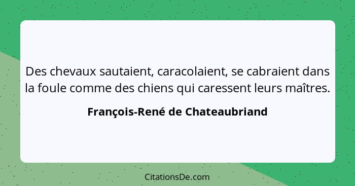 Des chevaux sautaient, caracolaient, se cabraient dans la foule comme des chiens qui caressent leurs maîtres.... - François-René de Chateaubriand