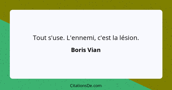 Tout s'use. L'ennemi, c'est la lésion.... - Boris Vian