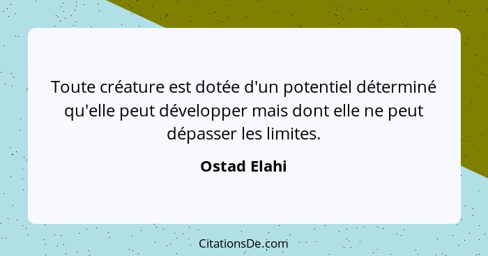 Toute créature est dotée d'un potentiel déterminé qu'elle peut développer mais dont elle ne peut dépasser les limites.... - Ostad Elahi