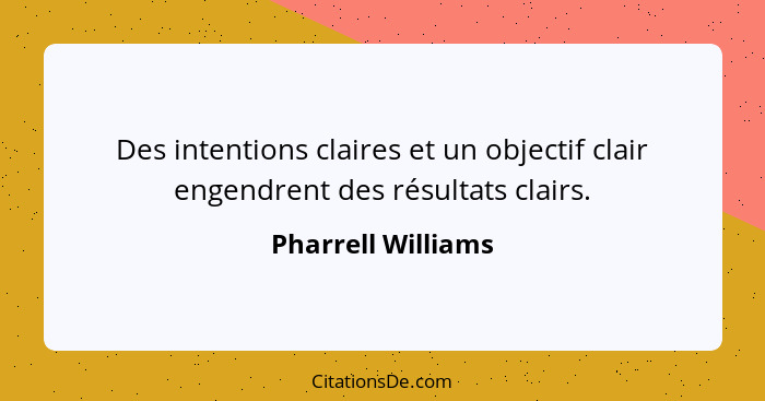 Des intentions claires et un objectif clair engendrent des résultats clairs.... - Pharrell Williams