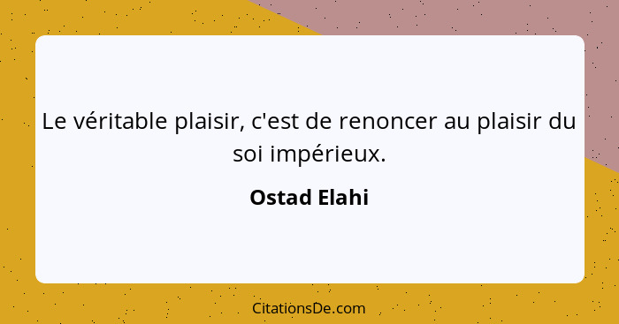 Le véritable plaisir, c'est de renoncer au plaisir du soi impérieux.... - Ostad Elahi