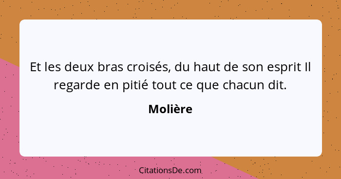 Et les deux bras croisés, du haut de son esprit Il regarde en pitié tout ce que chacun dit.... - Molière