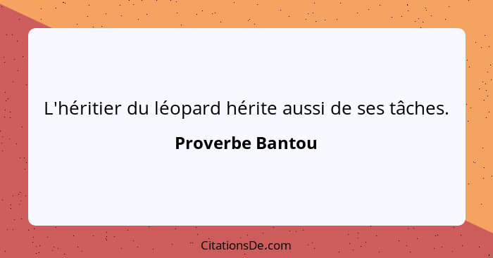 L'héritier du léopard hérite aussi de ses tâches.... - Proverbe Bantou