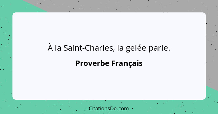 À la Saint-Charles, la gelée parle.... - Proverbe Français