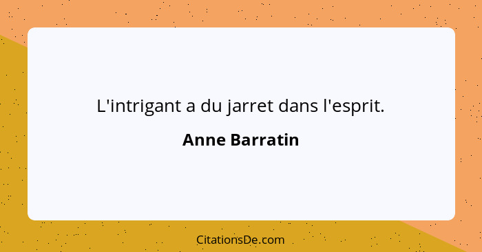 L'intrigant a du jarret dans l'esprit.... - Anne Barratin