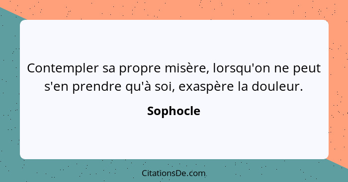 Contempler sa propre misère, lorsqu'on ne peut s'en prendre qu'à soi, exaspère la douleur.... - Sophocle