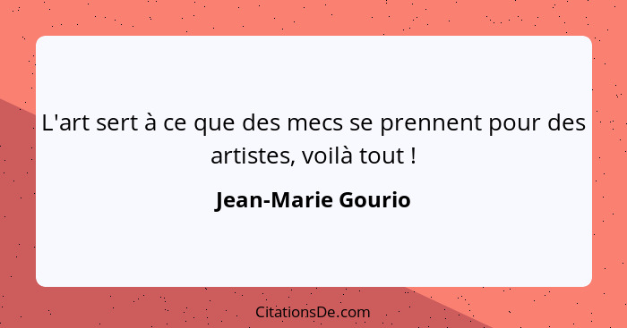 L'art sert à ce que des mecs se prennent pour des artistes, voilà tout !... - Jean-Marie Gourio