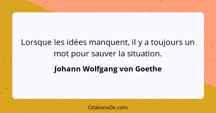 Lorsque les idées manquent, il y a toujours un mot pour sauver la situation.... - Johann Wolfgang von Goethe