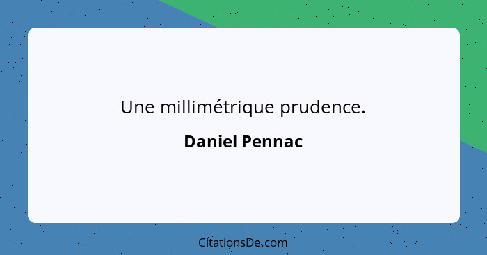 Une millimétrique prudence.... - Daniel Pennac