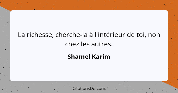 La richesse, cherche-la à l'intérieur de toi, non chez les autres.... - Shamel Karim