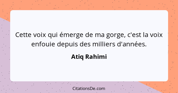 Cette voix qui émerge de ma gorge, c'est la voix enfouie depuis des milliers d'années.... - Atiq Rahimi