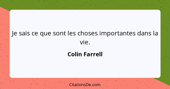 Je sais ce que sont les choses importantes dans la vie.... - Colin Farrell