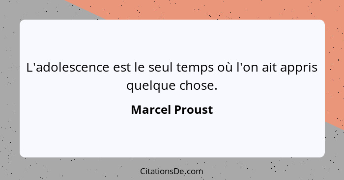 L'adolescence est le seul temps où l'on ait appris quelque chose.... - Marcel Proust