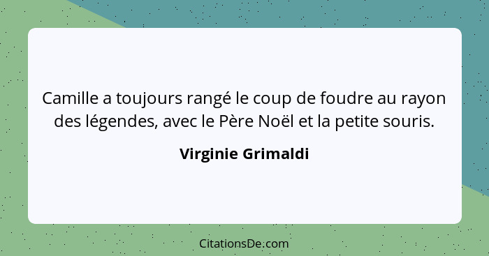 Camille a toujours rangé le coup de foudre au rayon des légendes, avec le Père Noël et la petite souris.... - Virginie Grimaldi