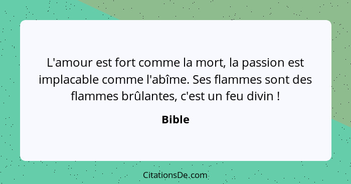 Bible L Amour Est Fort Comme La Mort La Passion Est Impla