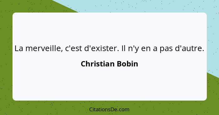 La merveille, c'est d'exister. Il n'y en a pas d'autre.... - Christian Bobin