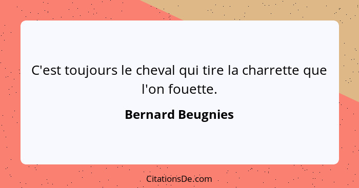 C'est toujours le cheval qui tire la charrette que l'on fouette.... - Bernard Beugnies