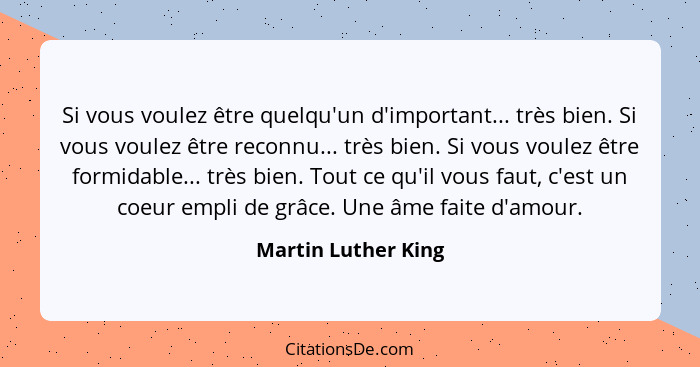 Si vous voulez être quelqu'un d'important... très bien. Si vous voulez être reconnu... très bien. Si vous voulez être formidable.... - Martin Luther King