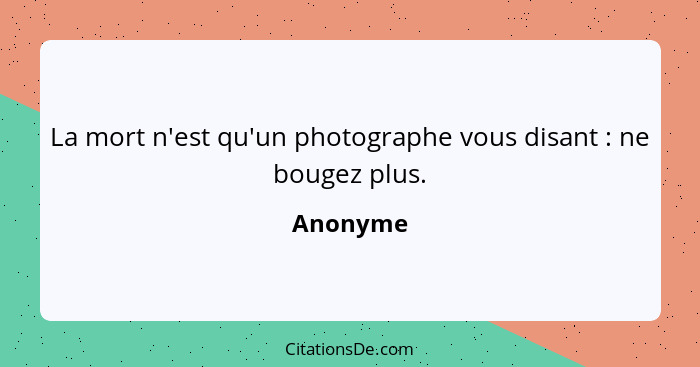 La mort n'est qu'un photographe vous disant : ne bougez plus.... - Anonyme