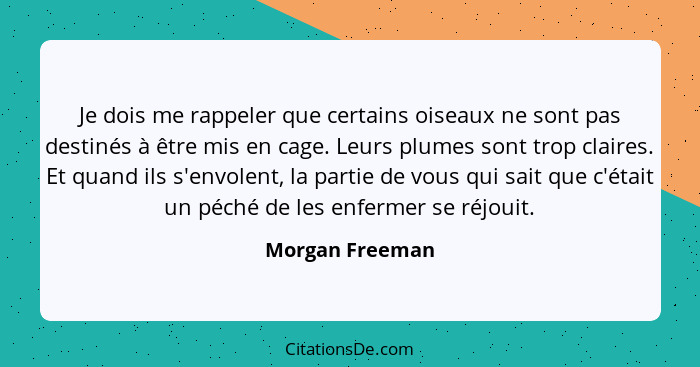 Je dois me rappeler que certains oiseaux ne sont pas destinés à être mis en cage. Leurs plumes sont trop claires. Et quand ils s'envo... - Morgan Freeman