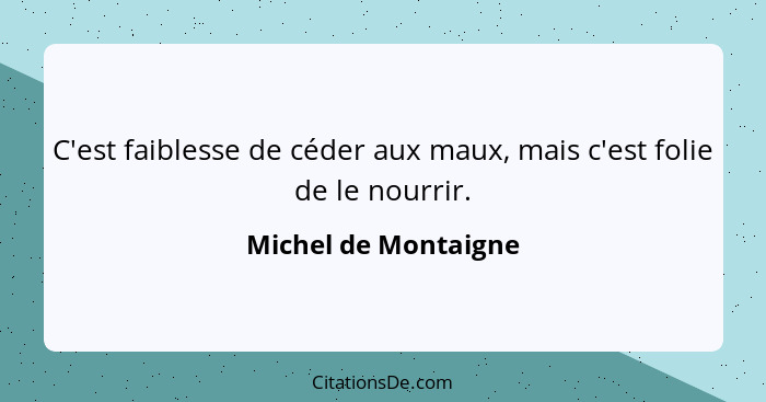 C'est faiblesse de céder aux maux, mais c'est folie de le nourrir.... - Michel de Montaigne