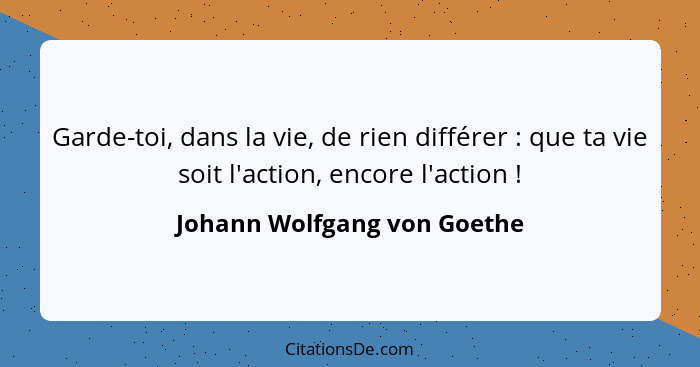 Garde-toi, dans la vie, de rien différer : que ta vie soit l'action, encore l'action !... - Johann Wolfgang von Goethe