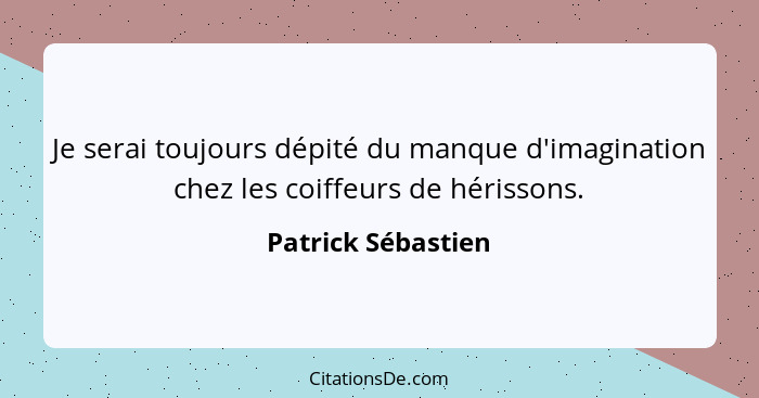 Je serai toujours dépité du manque d'imagination chez les coiffeurs de hérissons.... - Patrick Sébastien