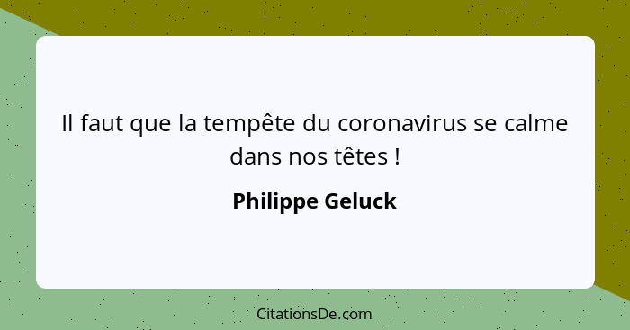Il faut que la tempête du coronavirus se calme dans nos têtes !... - Philippe Geluck