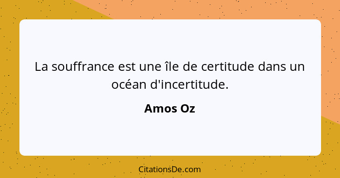 La souffrance est une île de certitude dans un océan d'incertitude.... - Amos Oz