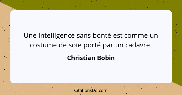 Une intelligence sans bonté est comme un costume de soie porté par un cadavre.... - Christian Bobin