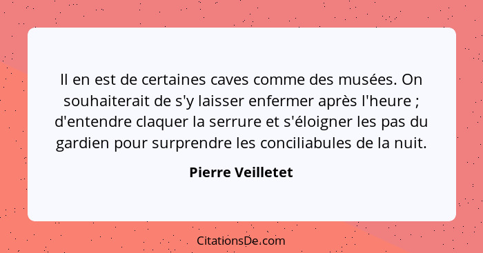 Il en est de certaines caves comme des musées. On souhaiterait de s'y laisser enfermer après l'heure ; d'entendre claquer la s... - Pierre Veilletet