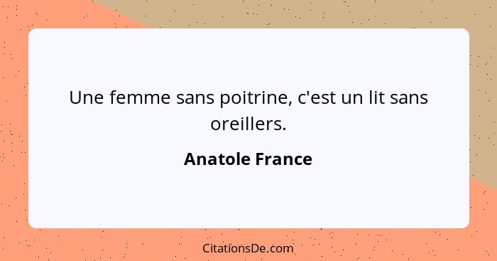 Une femme sans poitrine, c'est un lit sans oreillers.... - Anatole France