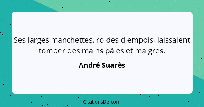 Ses larges manchettes, roides d'empois, laissaient tomber des mains pâles et maigres.... - André Suarès