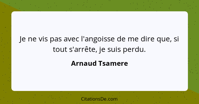 Je ne vis pas avec l'angoisse de me dire que, si tout s'arrête, je suis perdu.... - Arnaud Tsamere