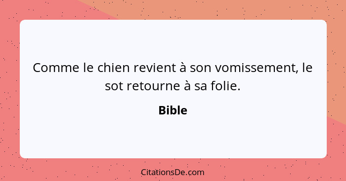 Comme le chien revient à son vomissement, le sot retourne à sa folie.... - Bible