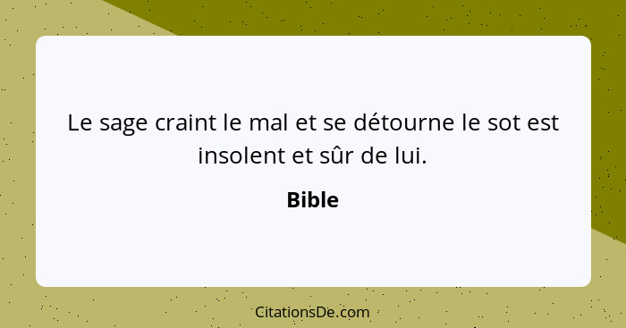 Le sage craint le mal et se détourne le sot est insolent et sûr de lui.... - Bible