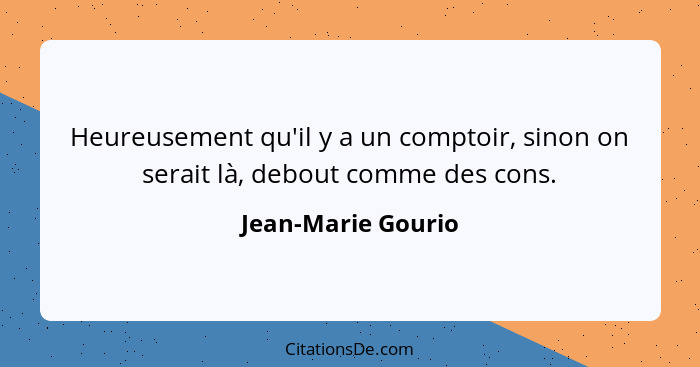 Heureusement qu'il y a un comptoir, sinon on serait là, debout comme des cons.... - Jean-Marie Gourio