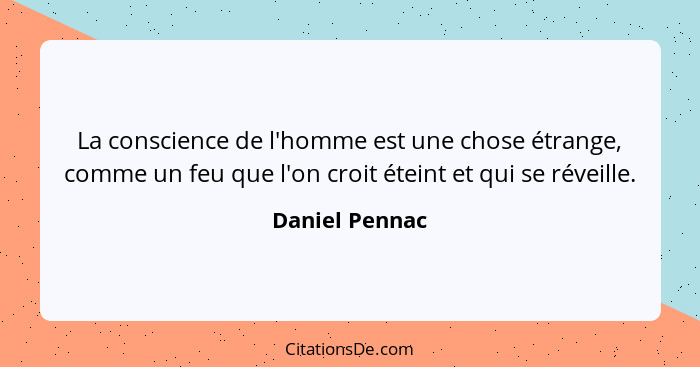 La conscience de l'homme est une chose étrange, comme un feu que l'on croit éteint et qui se réveille.... - Daniel Pennac